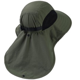 Bassdash UPF 50+ Unisex Water Resistant Wide Brim Sun Hat with Large Neck Flap Ponytail Fishing Hat for Men Women Army Green
