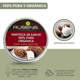 Rusens - Manteca de Karité 100% Pura Orgánica. Excelente Regenerante Natural, Extra humectante, Mejora la Elasticidad de la piel, humecta a profundidad y previene Estrías.