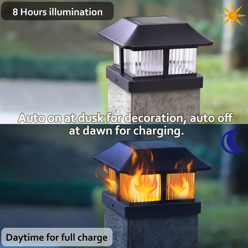 Dynaming Solar Flame Post Cap Lights Outdoor, Solar Powered Fence
