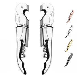 GlobalUP Descorchadores para vino, juego de 2 Sacacorchos para Vino de Acero Inoxidable con Corta Cápsulas. Saca Corchos Sommelier de Fácil Agarre. Wine corkscrew Modelo Riesling (Plateado)
