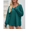 Fisoew Womens Oversized Sweatshirts Casual V Neck Lantern Long Sleeve