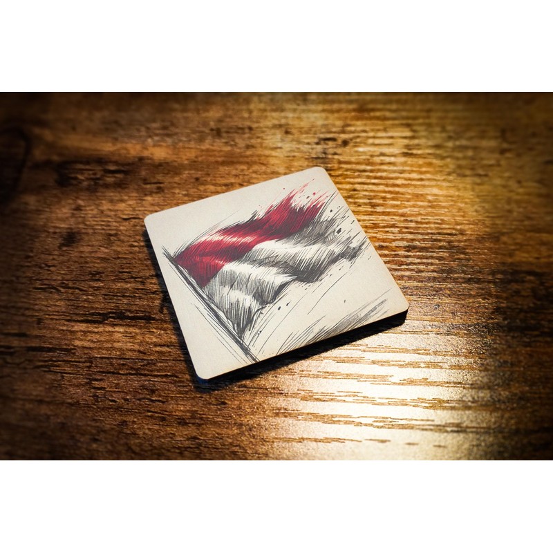 Wooden Fridge Magnet with Abstract Flag Design, Vintage Style Artwork