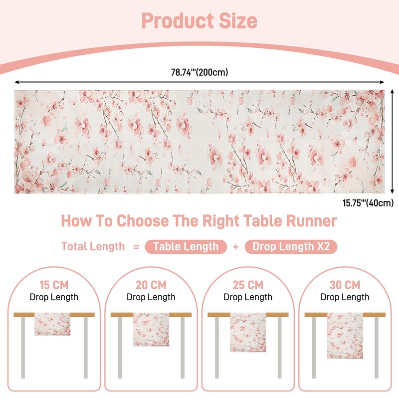Hejo Cherry Blossom Pattern Table Runner,Reusable Table Runners for Dining