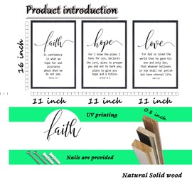 Faith Hope and Love Bible Verses Wall Art Decor 16x11 Inch Set of 3 Wood Framed Sign Christian Quote Faith Scripture Family Religious Wall Hanging (Black)