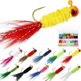 Crappie Jigs, Jig Heads with  Hand-Tied Marabou Jigs Ice | Fly Fishing Lures 10 Colors 1/32oz 1/16oz 1/8oz Fishing Hair Jigs for Panfish Sunfish Walleye 20-40pcs - Color: 1/8oz(3.5g), Size: 40pcs