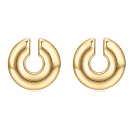 VQYSKO 2 PCS Ear Cuffs Earrings For Women | Non Piercing 14K Real Gold Cuff Clip On Cartilage Hoop Earring | Hollow Lightweight Earrings Trendy Thick Gold Jewelry (Gold)