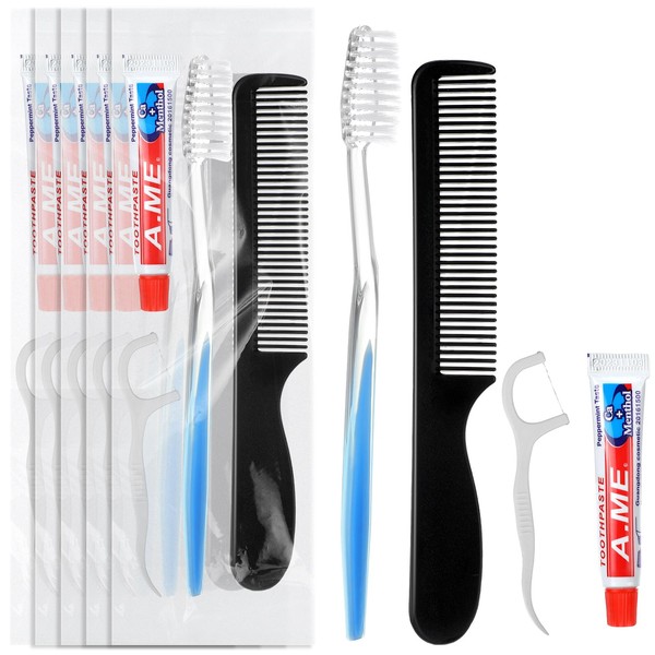 Newtay 50 Sets Disposable Toothbrushes with Toothpaste Floss and Comb