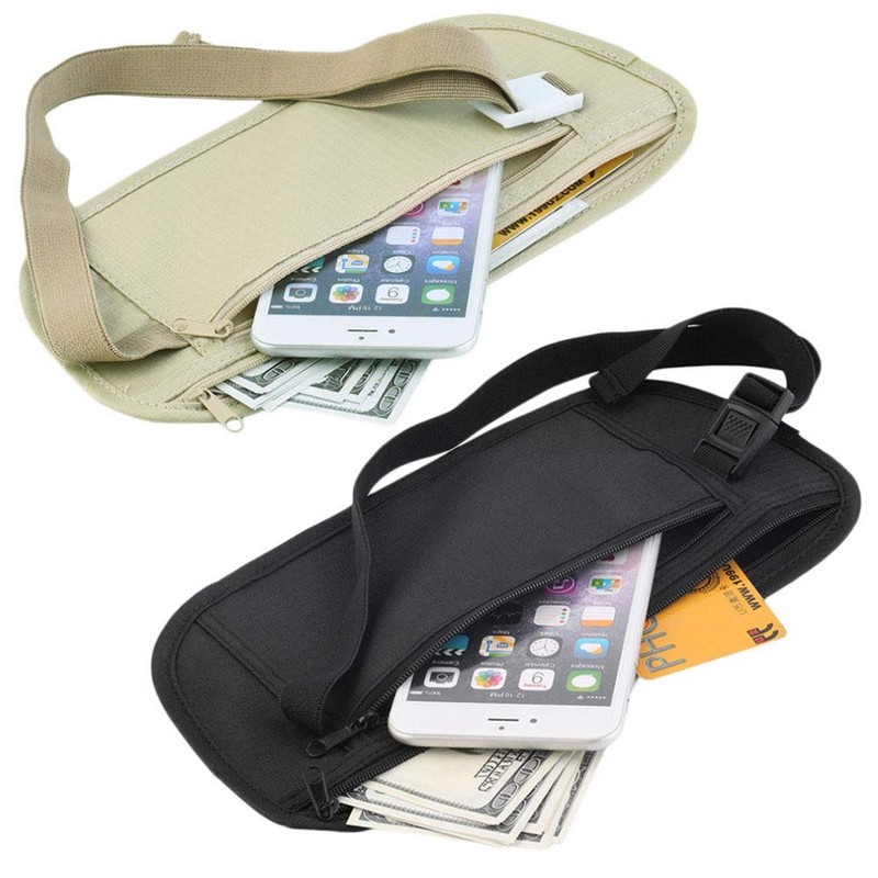 Waist Belt Bag, Travel Money Belt Mesh Lining Elastic Security