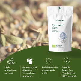 Ayurveda Tea Vata Organic 100g (50 Cups) | Herbal Loose Leaf Tea with Liquorice, Ginger, Cinnamom, Fenugreek, Cardamom, Orange REPLANTEA