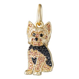 SCAMPER & CO .925 Sterling Silver 18k Yellow Gold Plated Yorkshire Dog Charm - Cubic Zirconia for Necklace and Bracelet, Gemstone Sterling Silver Charms for Bracelets Hypoallergenic Dog Lovers Jewelry