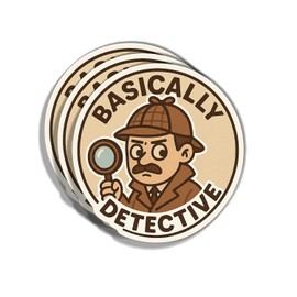 (3pcs) Basically Detective Sticker – Funny Cartoon Magnifying Glass Decal for Laptop, Water Bottle, Notebook – Cute Mystery Lover Gift – 3x3 in Vinyl Sticker
