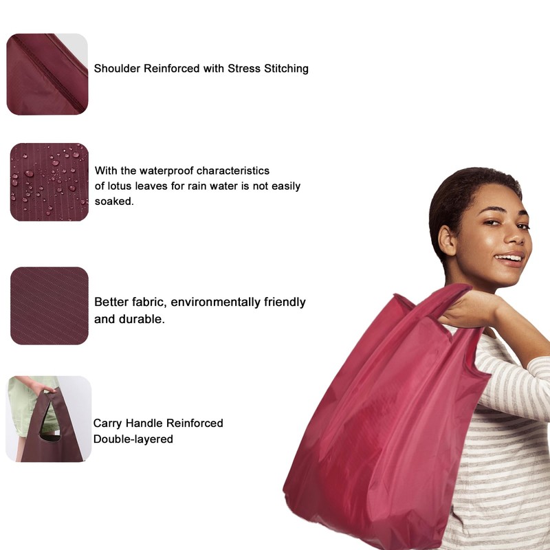 evohyah Shopping Bags Reusable Grocery Tote Bags, Deepred, Large