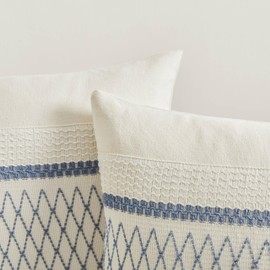 ZeeMart 2 Packs Cotton Boho Throw Pillow Covers 20x20 Inch Grid Blue, Soft Farmhouse Decorative Couch Pillow Cases Blue Cushion Covers for Sofa Bed Living Room Home Decor