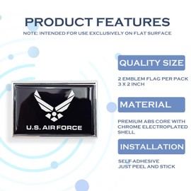 Perdecor Black Air Force Wings Flag Sticker Emblem Decal Army Military Car Chrome Flags, 2 Pack, 3 x 2 inches