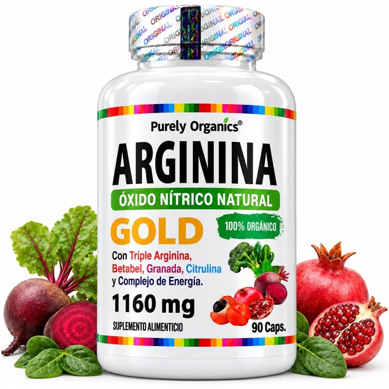 Purely Organics Arginina Gold, L-Arginina, Citrulina y Betabel, 90 Cápsulas