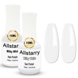 Allstarry White Gel Nail Polish, Air Dry White Nail Polish & UV/LED Milky White Gel Polish Comb Each 0.5 fl.oz/15ml Fingernail Polish for Nail Art DIY Manicure Salon Home Gift for Women - Milky White
