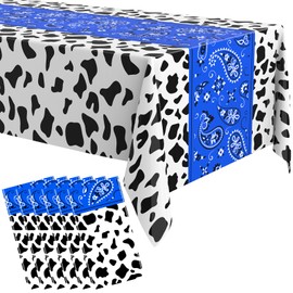 Oudain 6 Pcs 54 x 108 Western Party Decorations Cowgirl Rodeo Paisley Tablecloths Plastic Rectangle Table Runner Table Cover Birthday Decorations for Western Cowboy (Blue)