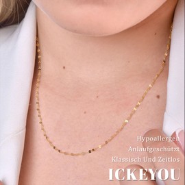 ICKEYOU Multilayer Gold Chains for Women Dainty Gold Chain Choker Necklaces Circle Paper Clip Chain Snake Herringbone Pattern Cuban Link Adjustable Simple Gold Jewellery, Metal, No Gemstone