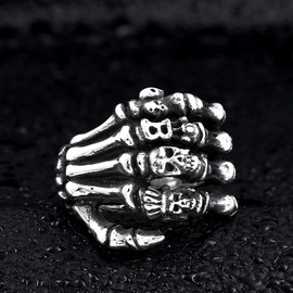 Fashion Jewelry Stainless Steel Rings, Biker Punk Skull Hand Ring for Men (12)
