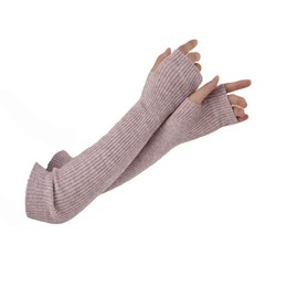 Facecozy Arm Warmer Women Warm Cashmere Blend Long Fingerless Gloves for Men and Women Typing Gloves for Computer with Thumb Hole (Mix Camel, 16"/40.5cm)