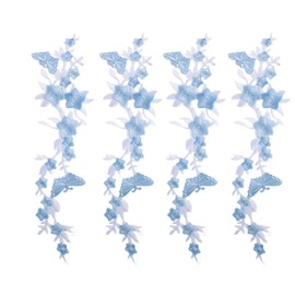 4 Pieces 10inch Long Floral Iron on Patches Butterfly in Flower Embroidered Patches Applique for Neckline Embellishment Trimming Shoes Jeans Clothing Repair Decor (White+Blue)