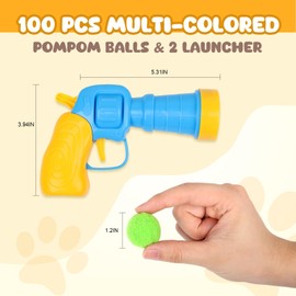 TEAWOO Cat Toy Balls with Launchers Set (1+50), 50 Cat Pom Pom Balls & 1 Cat Toy Ball Launchers (Durable Reinforced Edition), Cat Enrichment Toys, Interactive Cat Toy Balls, Soft & Safe Cat Toys