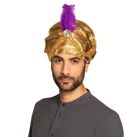 Boland 81015 - Turban Sultan Selim - Goldfarben, Perlenschmuck, Federn, weißer Schmuckstein, Stoffmütze, one size, Gummizug, Karneval, Fasching, Mottoparty, Verkleidung, Theater, Accessoire