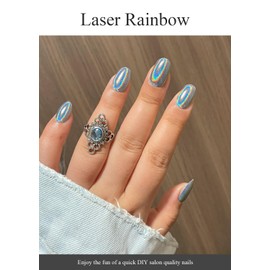 AutyaMee Semi Cured Gel Nail Strips (Laser Rainbow)-20 PCS Gel Nail Stickers | Gel Nail Wraps | UV Light Required, Salon Quality & Easy to Use