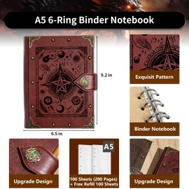 DUROTAN Journal Notebook Travel Refillable Unique A5 Binder 400 Page For Hardcover Journals for Women Men,Notebook for Work,Note Taking,Dnd Gift