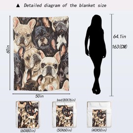ainori French Bulldog Flannel Blanket - Adorable Frenchie Faces Throw,Gifts for Kids Teens & Dog Lovers, Ultra Soft & Warm,Lightweight, for Couch Bedroom Living Room Modern Decor & Travel 50x60in