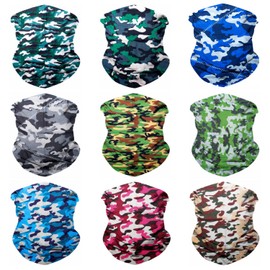 Sojourner Neck Gaiter, Bandana, Buff (9 Pack) - Face Cover for Men, Women, and Teens - Neck Warmer UV Sun Protection Gator (Camouflage Series)