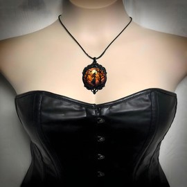 Dtexhif Gothic Bat Glass Pendant Necklace for Women - Vintage Gothic Rope Chain Sun Moon Pumpkin Witch Bat Cameo Glass Choker Necklace - Dark Punk Style Mystic Witch Jewelry Accessory