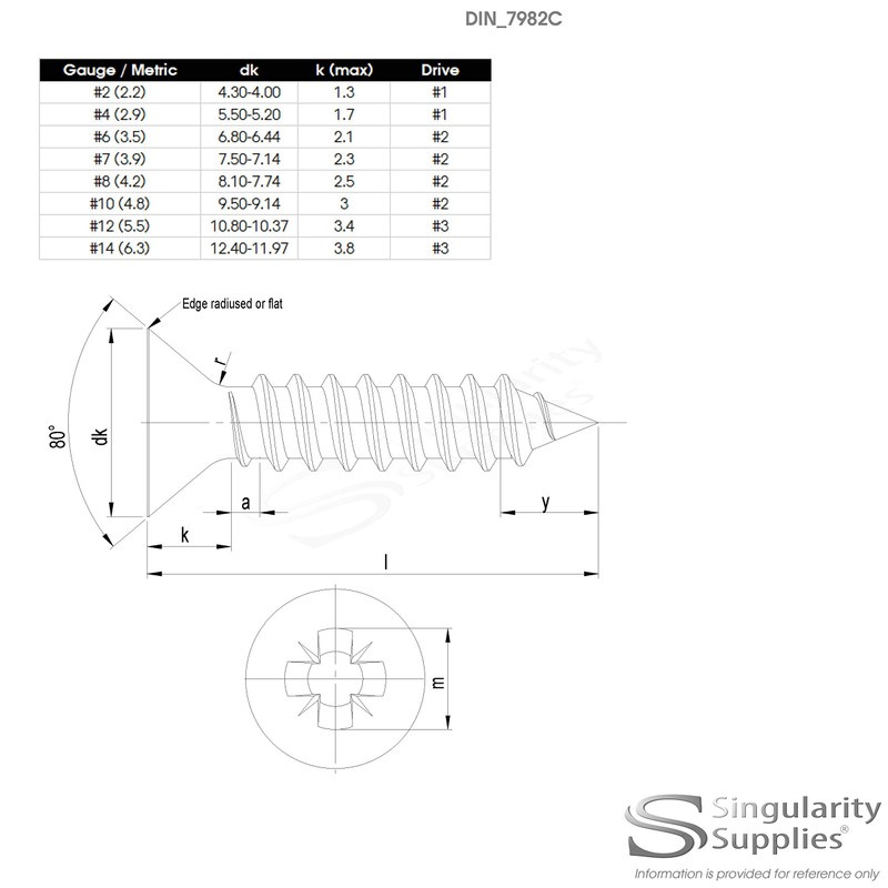 No.8 x 0.875 (4.2mm x 22mm) Pozi Countersunk Self-Tapping Screw