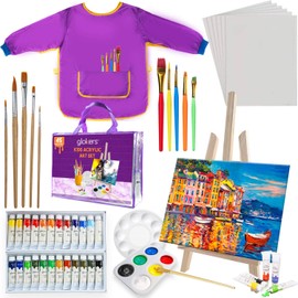 glokers Kids Set with Acrylic Paints, Easel, Paintbrushes, Canvases, Palettes, Smock & Travel Storage Bag-Premium Children's Arts & Crafts Supplies, Colorful 44 Piece