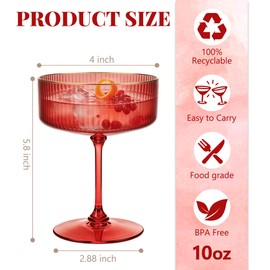 LEYIQU 24Pack Plastic Martini Glasses, 10oz Disposable Coupe Glass