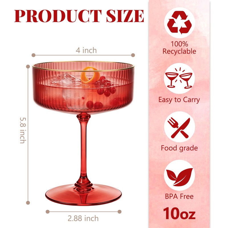 LEYIQU 24Pack Plastic Martini Glasses, 10oz Disposable Coupe Glass