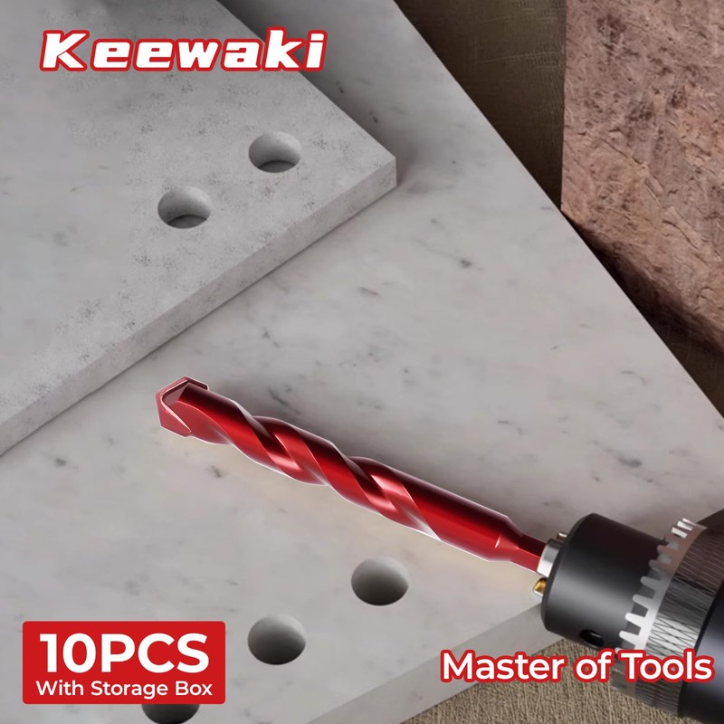 Keewaki Masonry Drill Bit Set - 10-Piece Hex Shank Set