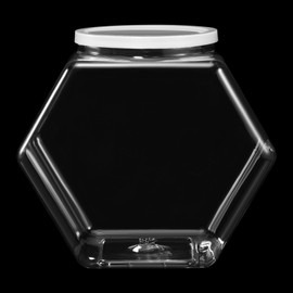 Uiifan 1 Piece Hexagonal Plastic Candy Jar with Lid Cookie Jar Clear Hexagonal Candy Containers for Snacks, Cookies, Dog Food, Craft and Sewing Supplies, Coffee Pod, Laundry Pod(Clear Lid,129 oz)