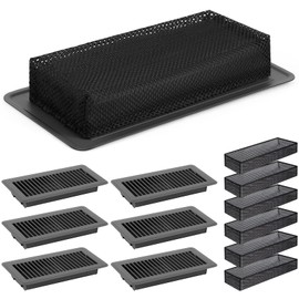 Therwen 12 Pcs Floor Vents Register with Cover Trap Set, Heavy Duty Floor Vent Covers Walkable Design with Damper and Floor Register Screen Vent Mesh Filters for Floor (Dark Gray, Black,4" x 10")