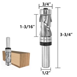 Akylin Solid Carbide Spiral Flush Trim Router Bits 1/2“ Shank,1-3/16" Cut Length Compression Flush Trim Bit,Up&Down Cut for Wood Flush Trimming,Top&Bottom Bearing 2+2 Flutes