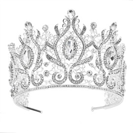 Coronas barrocas altas para mujer, corona grande de diamantes de imitación y tiara para boda, graduación, membrillo y fiesta, accesorios para el cabello con piedras preciosas, Large, Cristal, No es una piedra preciosa