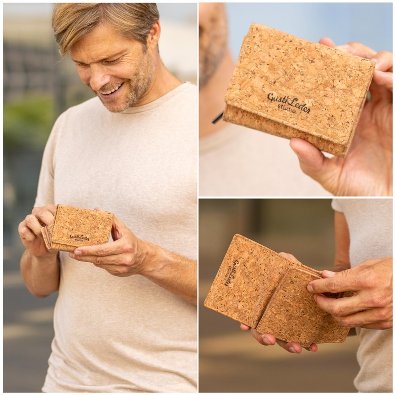 Gusti August Wallet Brown Leather Product Vegan, Natural cork, Retro