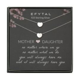 EFYTAL Matching Necklace for Mom and Daughter, 925 Sterling Silver Dainty Heart Necklace Set of 2, Back to School Gifts, Mommy Daughter Necklace Set