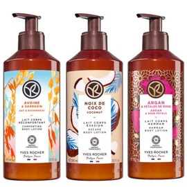 Yves Rocher MAXI TRI PACK Cremas Corporales Aromas RECONFORTANTES AVENA Y TRIGO SARRACENO  COCO  ARGÁN Y ROSAS (390 ml CU)                            
