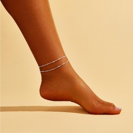 Poxtex Sterling Silver Anklet Bracelets for Women Waterproof, 925 Sliver Plated CZ & Heart Charm Dainty Layer Anklets for Women Trendy, Simple Chain Anklets Set Gifts for Women, Jewelry Gifts for Her Women Mom Wife Girlfriend (Silver-Teardrop)