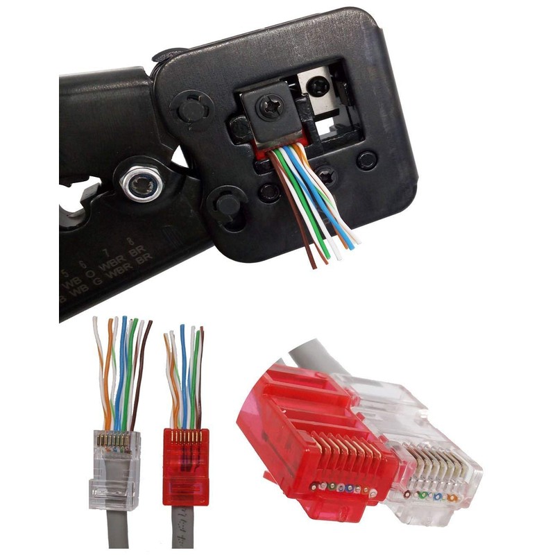 RJ45 Crimp Tool with Cat6 Pass through Shielded/transparent Connectors 20PCS