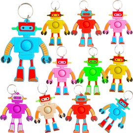 24 Packs Bulk Robots Mini Pop Fidget Keychain,Boys and Girls Kids Birthday Party Favors Supplies Classroom Students Bubble Prize