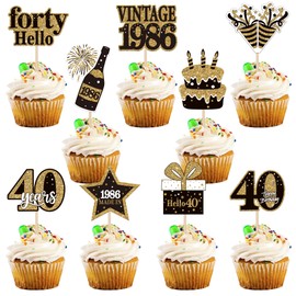 36 pezzi 40° compleanno decorazione torta vintage 1986 cupcake toppers 40 Fabulous numero 1986 Cupcake Picks Happy 40° compleanno anniversario matrimonio festa torta decorazione accessori