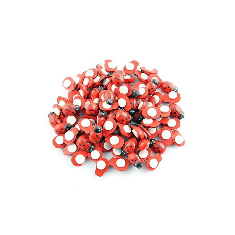 Tegg Wooden Ladybug Sticker 100PCS 3D Tiny Red Ladybird Flatback
