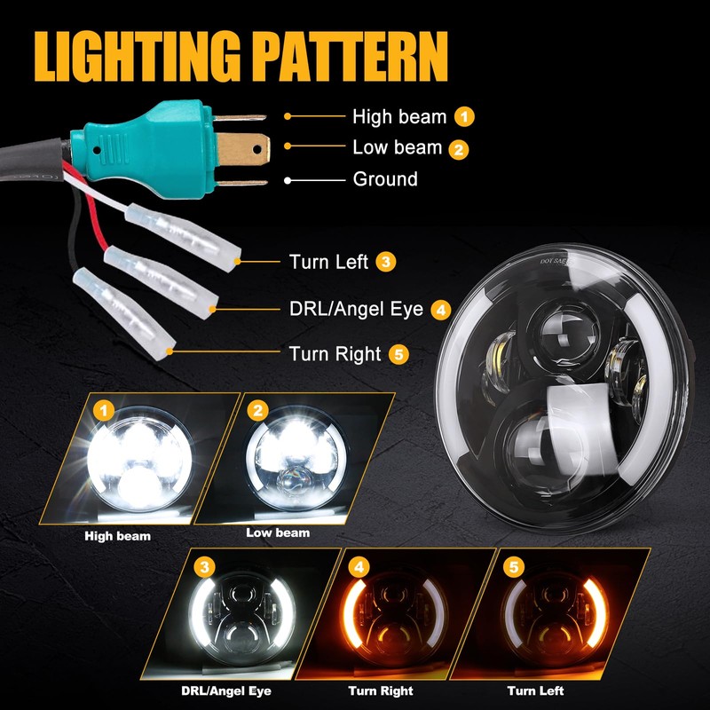 SUPAREE 7 Inch LED Motorcycle Headlight with Turn Signal: Black